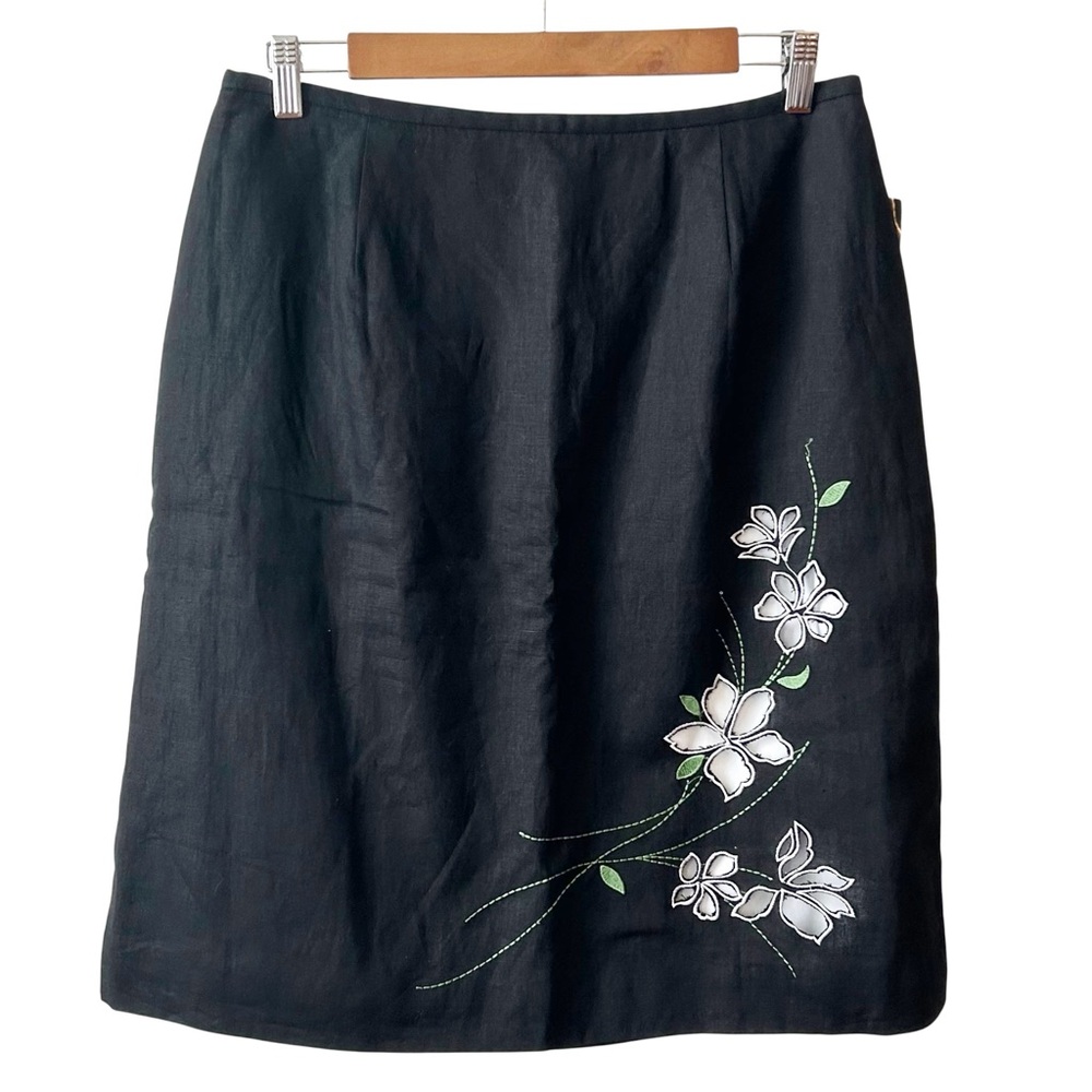 NWT Style & Co Linen Black & White Rivera Floral Cutout Skirt SZ 14P